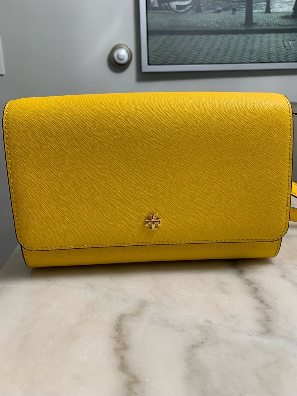 Tory Burch Bright Yellow Saffiano Crossbody Bag